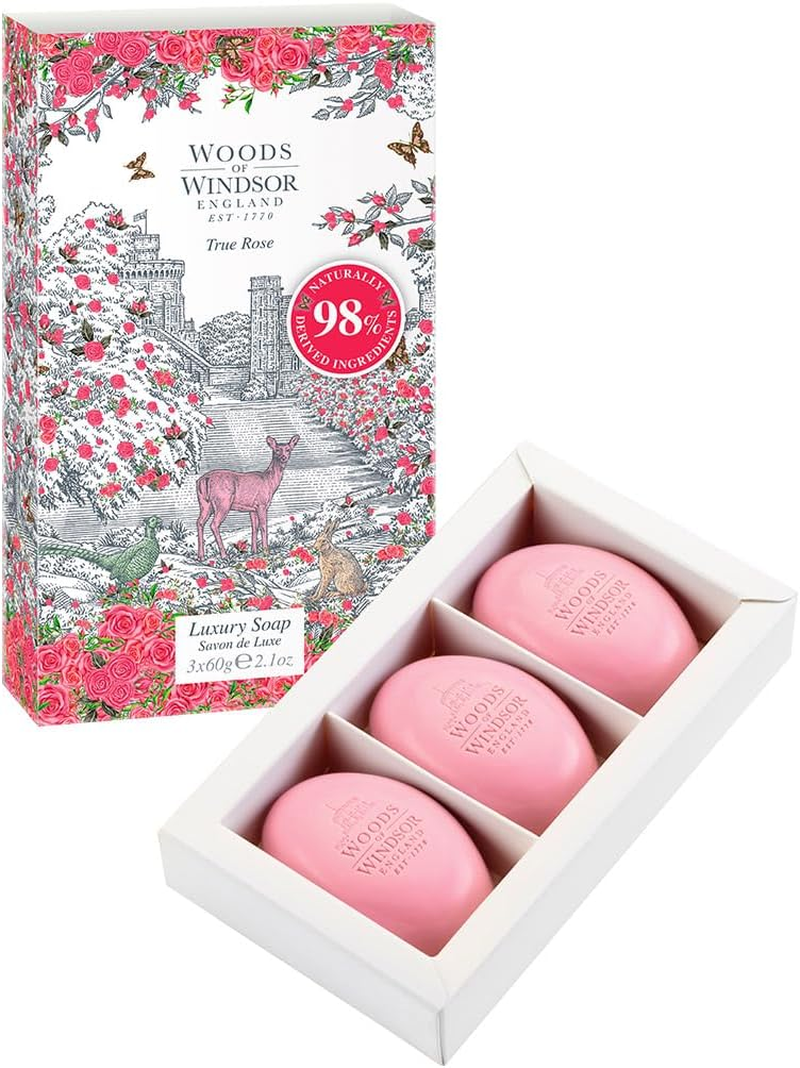 Woods of Windsor Lily of the Valley Soap Bars, Moisturising Soap Bar with Shea Butter, Vegetable Based Fine Milled Soap with Notes of Geranium and Citrus, Hand and Body Soap, Lily of the Valley Scent 3 X 60G