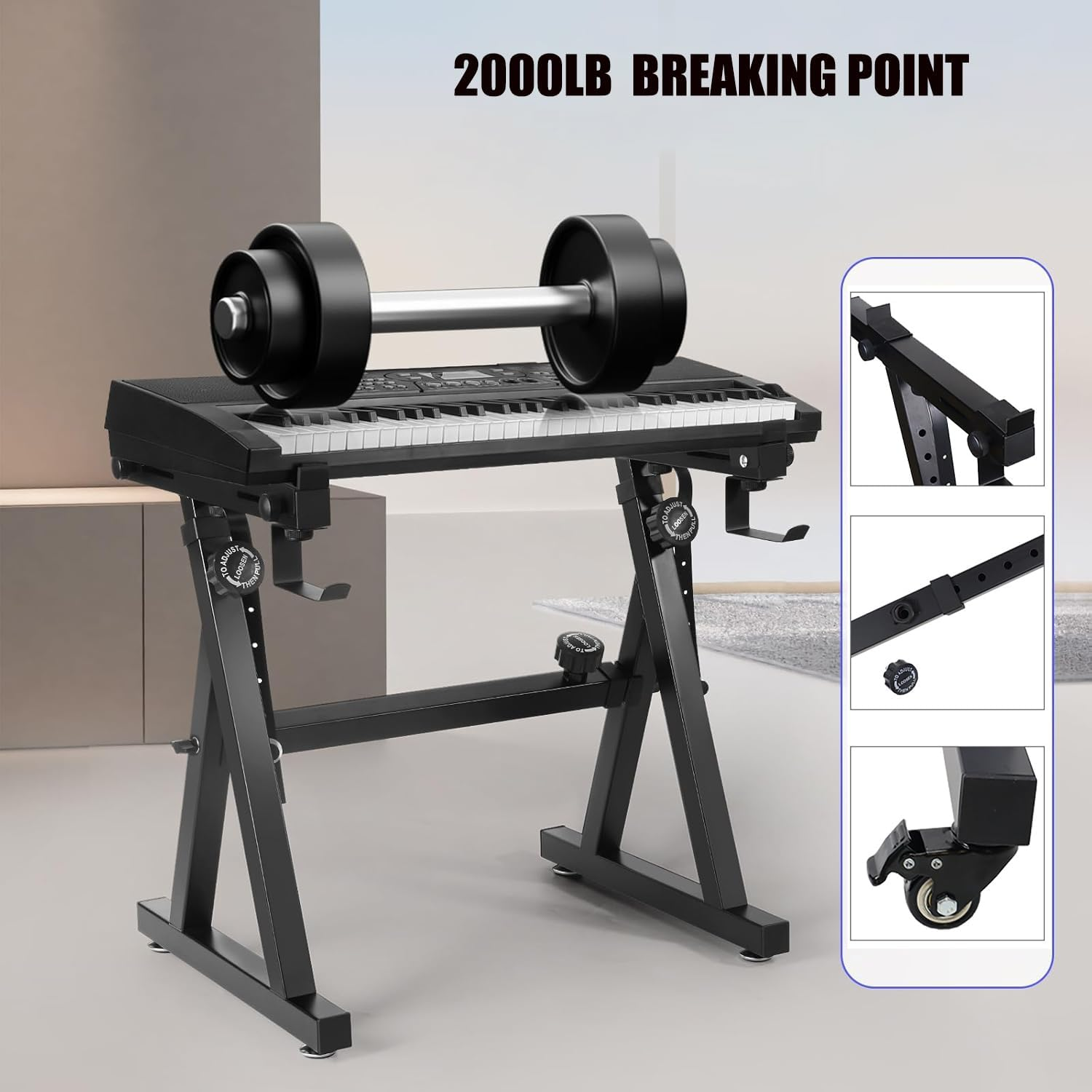 Keyboard Stand,Piano Stand with Wheels,Z Style Heavy Piano Keyboard Stand,Piano Keyboard Adjustable Height and Width，Fits 54-88 Key Electric Piano