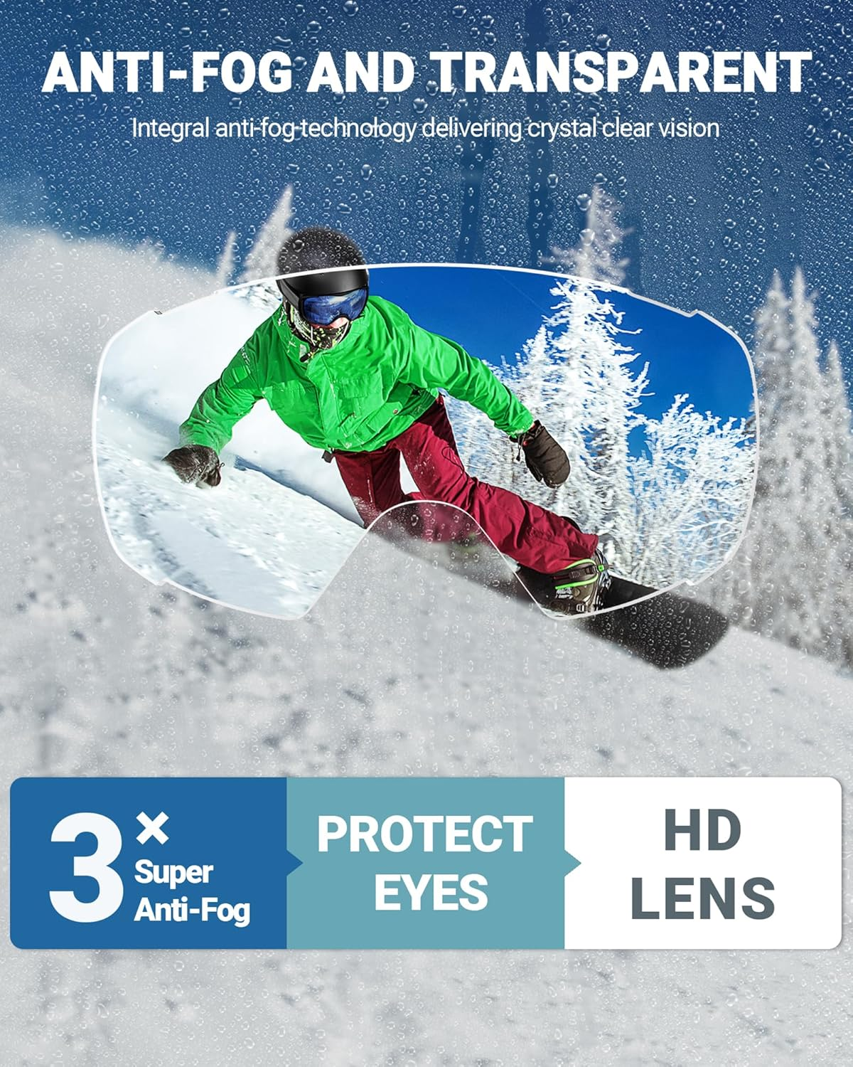 Outdoormaster Ski Goggles with Cover Snowboard Snow Goggles OTG Anti-Fog -100% UV Protection image number 2