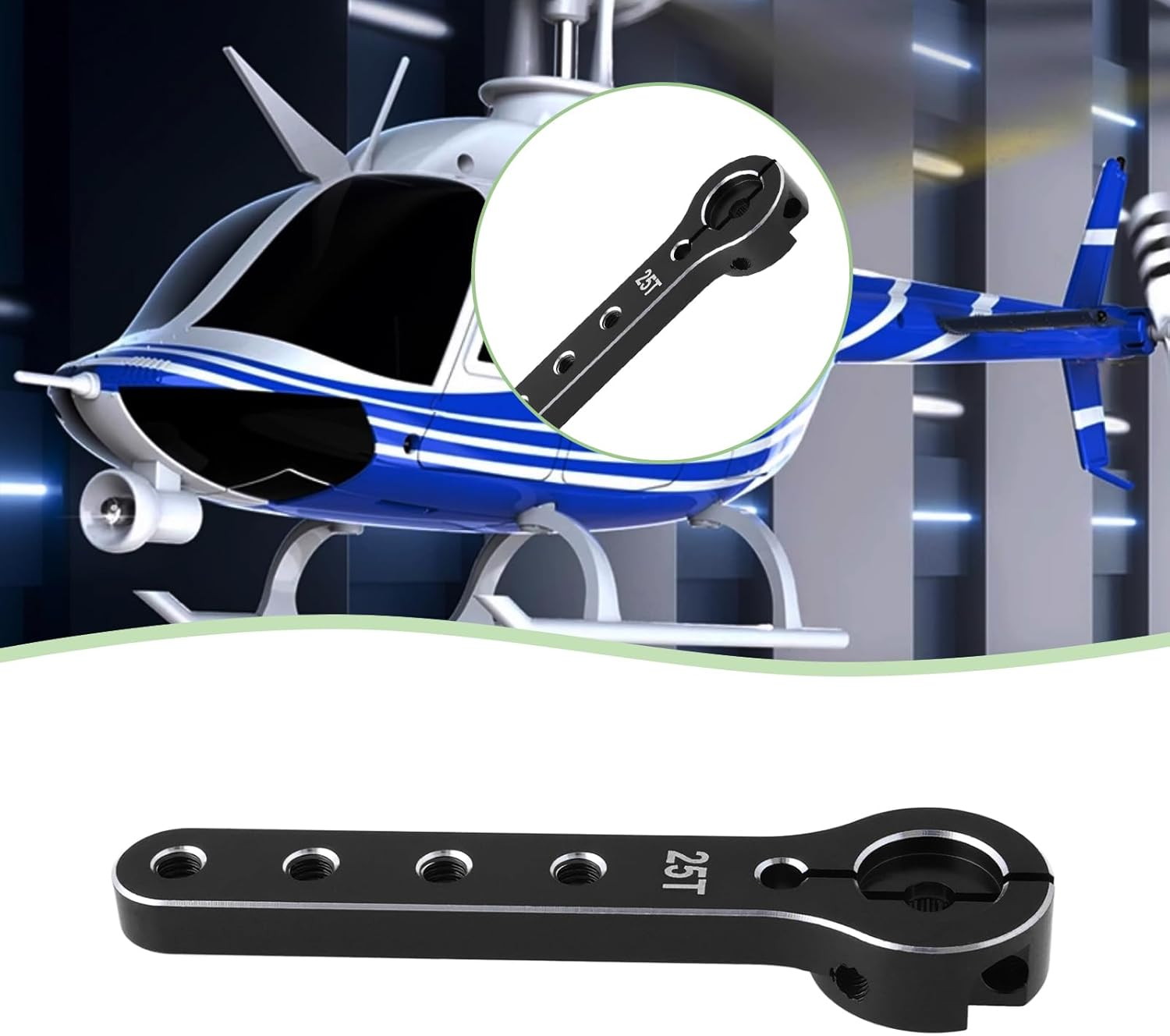 2PCS 25T RC Extension Steering Servo Arm Total Length 56Mm Compatible with 30-100CC Balsa Airplanes Compatible with Futaba, Black - Black image number 2