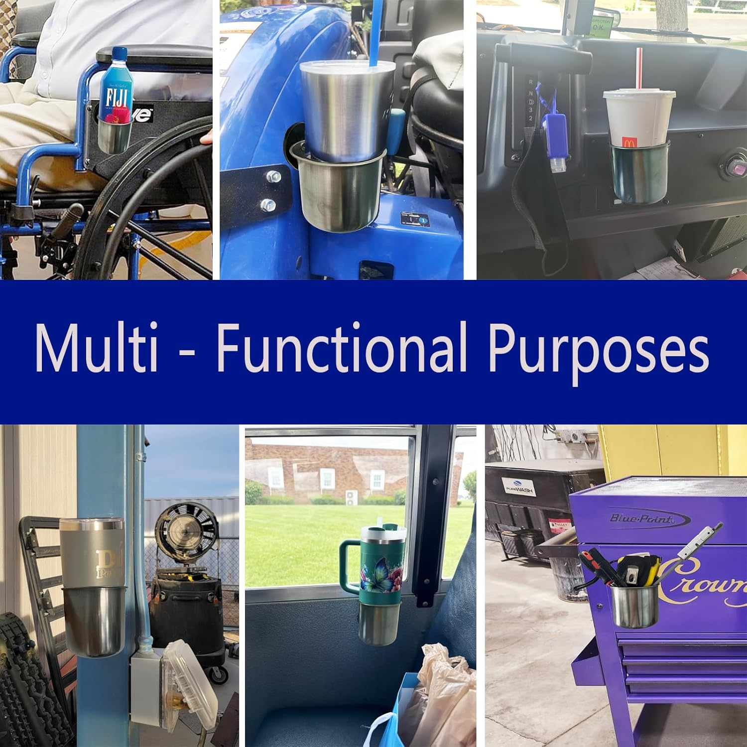 Magnetic Cup Holder, Stainless Steel Magnetic Cup Caddy, Magnetic Drink Holder for Bottles, Glasses, and Cans - Fits on Fridge, Lawnmower, Forklift, Cart, Treadmill,Or School Bus image number 1