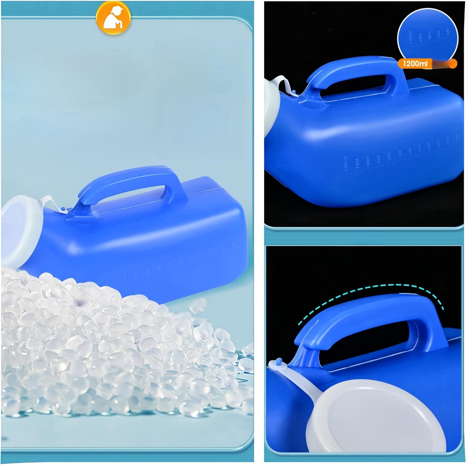 Ai-Oumleef Urine Bottle,Men'S Portable Urinal with Lid, 2 Packs Large Capacity Urine Bottle,1200Ml with Clear Scale for Hospital,Incontinence,Elderly,Travel,Driving,Camping(Blue)