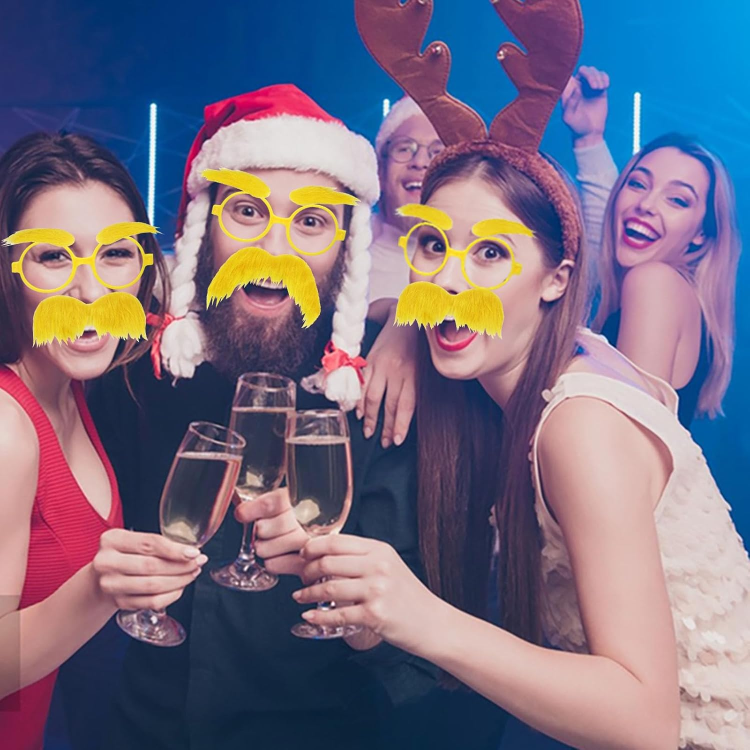 The Lorax Costume,Lorax Mustache and Eyebrows Glasses Set of 2,Fake Mustache for Adult, Lorax Mustache for Cosplay Costume Accessories and Halloween Festival Party,Yellow Mustache image number 4