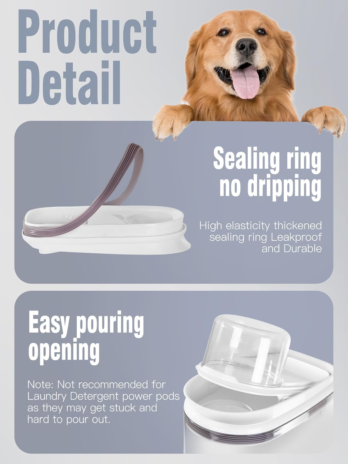 Airtight Dog Food Storage Container with Handle,Dog Treat Container with Measuring Cup,Dry Pet Food Storage Bin for Dogs,Cats,And Birds (3.5L) image number 3