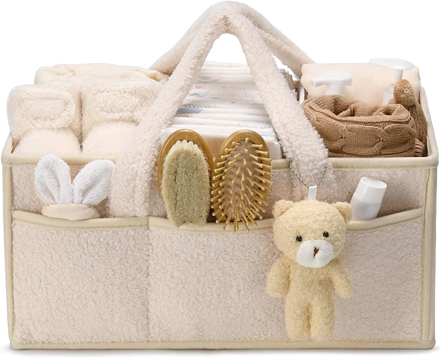 Baby Diaper Caddy Organizer, Nappy Caddy Storage Basket for Wipes, Portable Nursery Diaper Organizer (Ivory White) image number 1