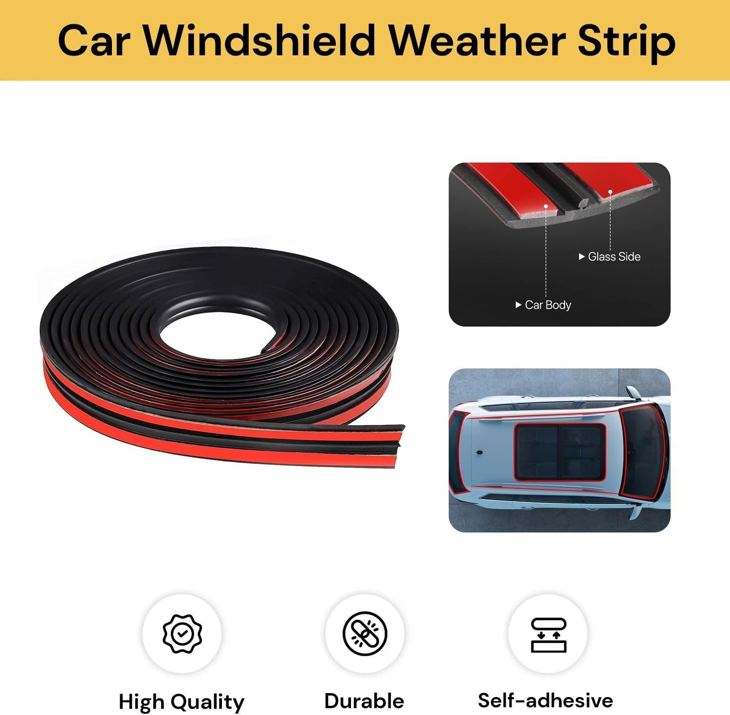 2M Universal Windshield Seal Strip, 14Mm Weather Strip Adhesive Automotive Car Edge Protector, Car Door Rubber Seal Stripping for Car Front Rear Sliding Doors, Trucks (2M) image number 3