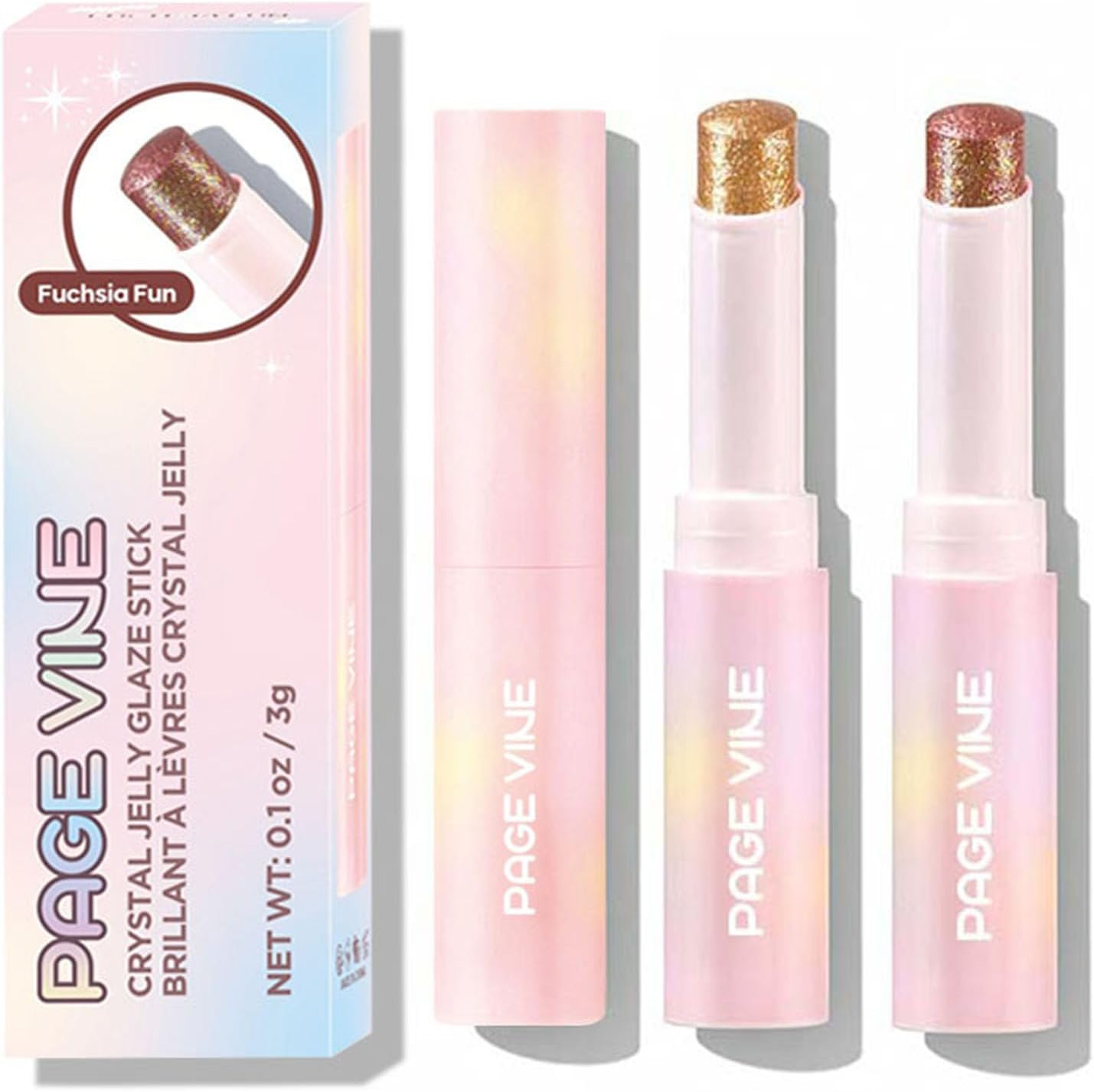 Glitter Crystal Jelly Glaze Stick - Long Lasting Shimmer Eyeshadow & Eyeliner Pencil, Waterproof & Smudge Proof, Easy to Blend for Natural or Glam Makeup Looks (05#GOLDEN GIRL+06#FUCHSIA FUN) image number 5