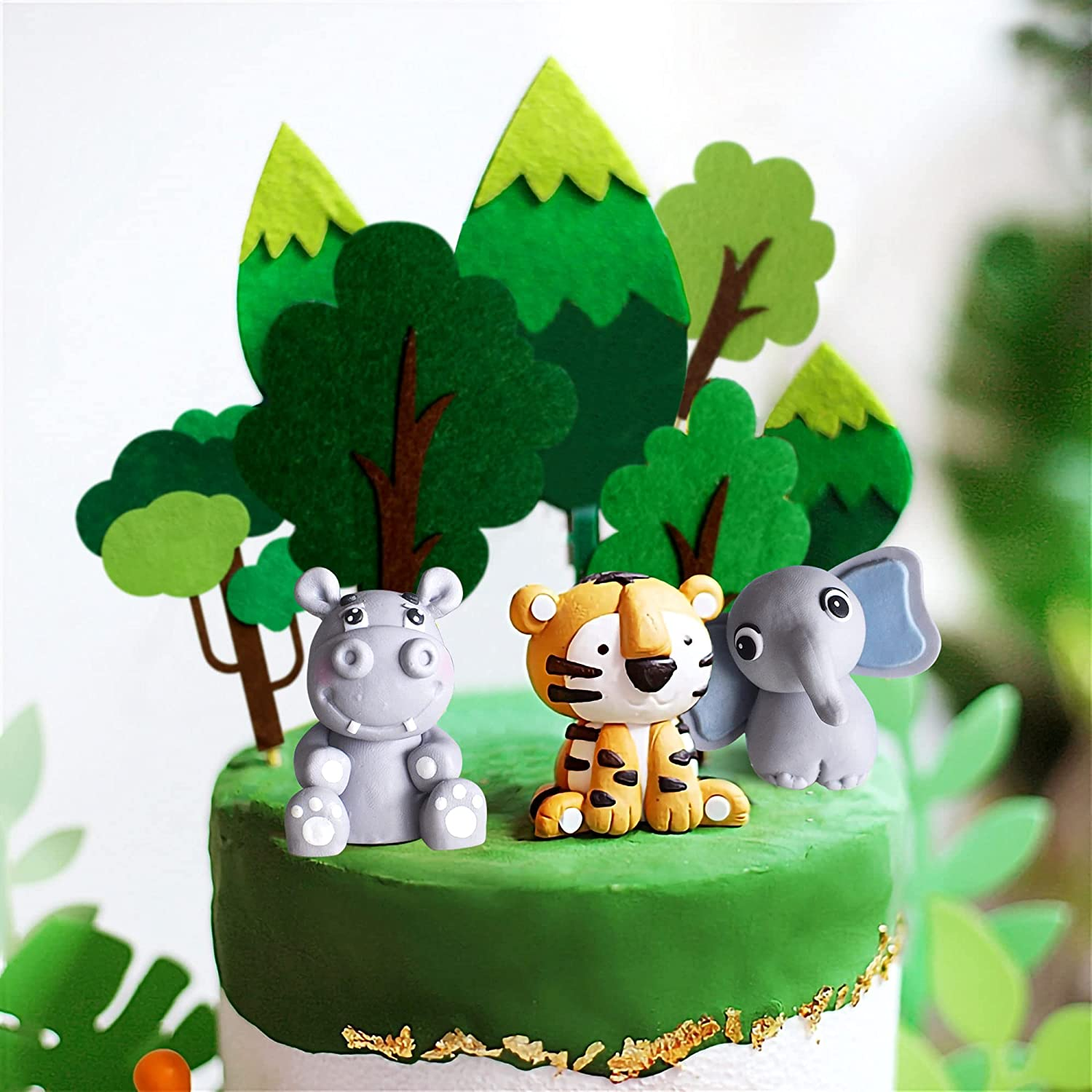 Jevenis Safari Animals, Elephant, Jungle Animals Cake Decoration - Wild One Palm Leaves Giraffe Decoration