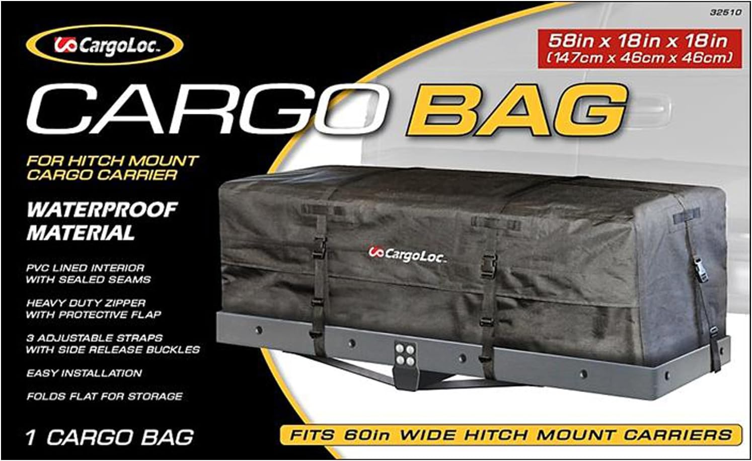 Cargoloc - 32510 58" X 18" X 18" Cargo Bag for Hitch Mounts- Waterproof Black