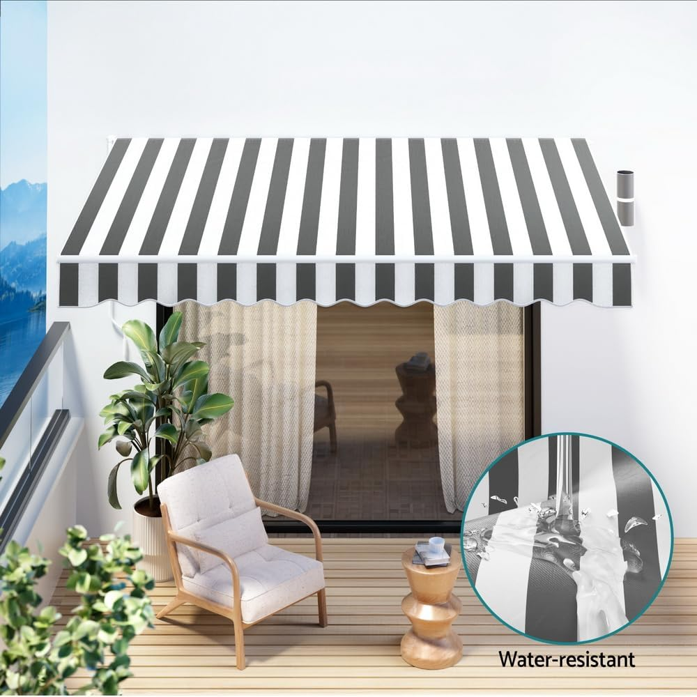 Instahut Retractable Folding Arm Awning Manual Sunshade 4Mx3M Grey White image number 1