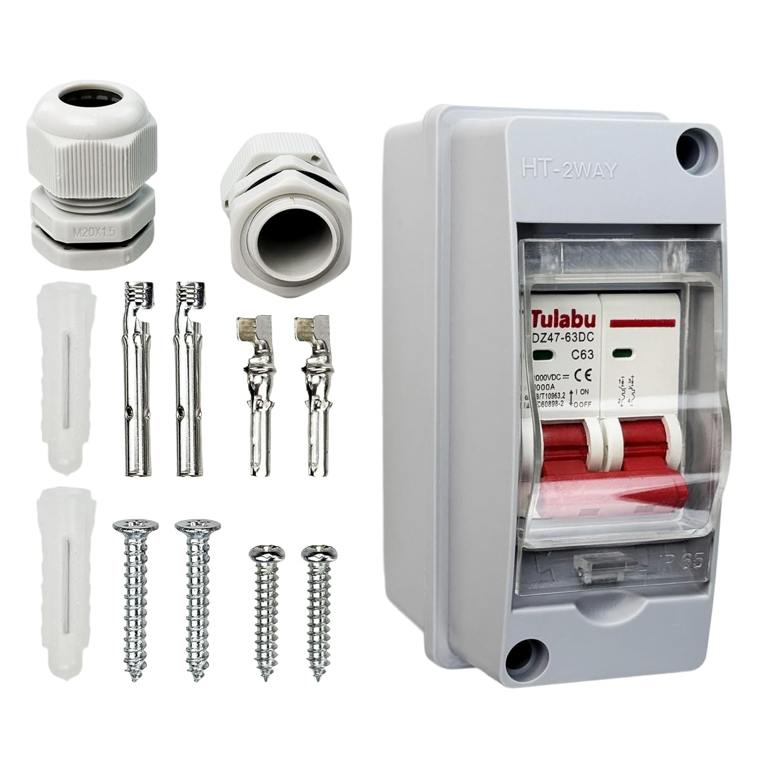 Solar Panel Disconnect Switch, Solar Circuit Breaker Box Outdoor Miniature Circuit Breaker IP65 Waterproof for PV Homes Battery (1000V 40A) image number 1