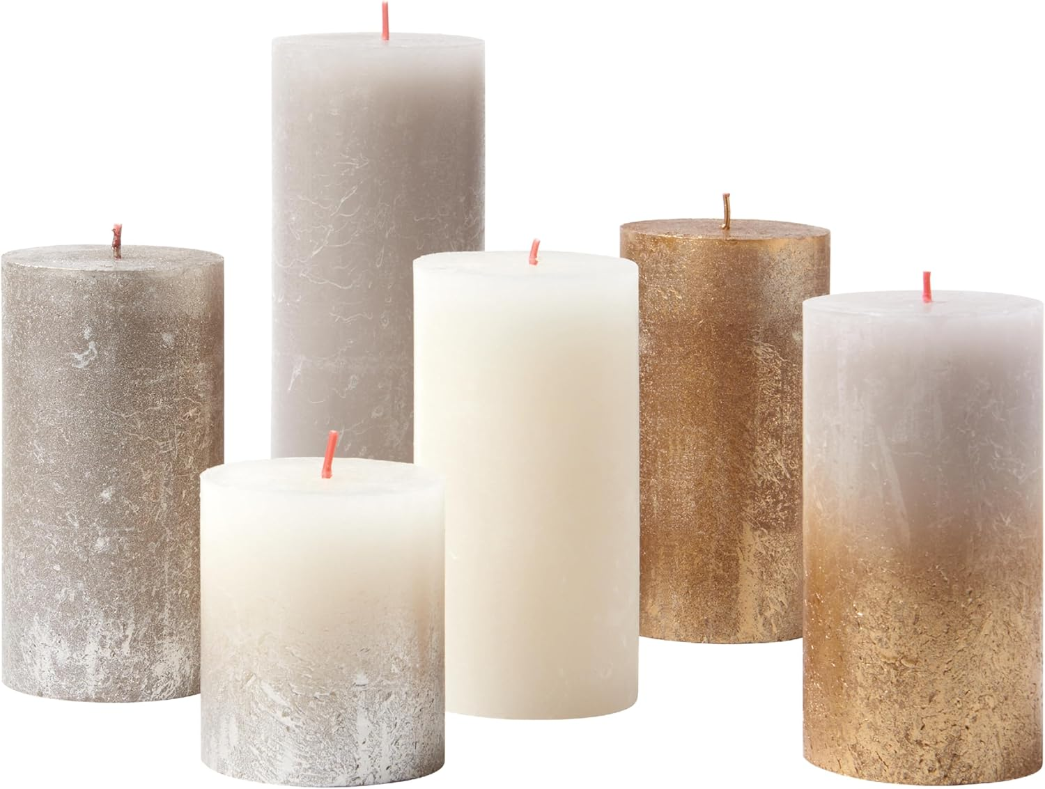 Bolsius Rustic Pillar Candles - Gift Set of 6 - Nature - Decorative Household Candles - Length Burning Time - Unscented - Natural Plant Wax - without Palm Oil