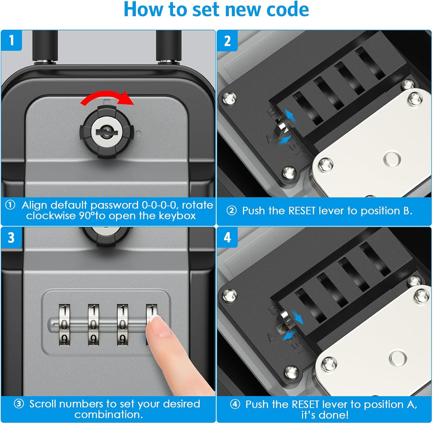 New AMIR Key Safe Box with 4 Digit Combination and Emergency Key,Portable Combination Lockbox Wall-Mounted Key Storage Box with Removable Shackle,Resettable Code,Waterproof,For Home,Office,Outdoor image number 6