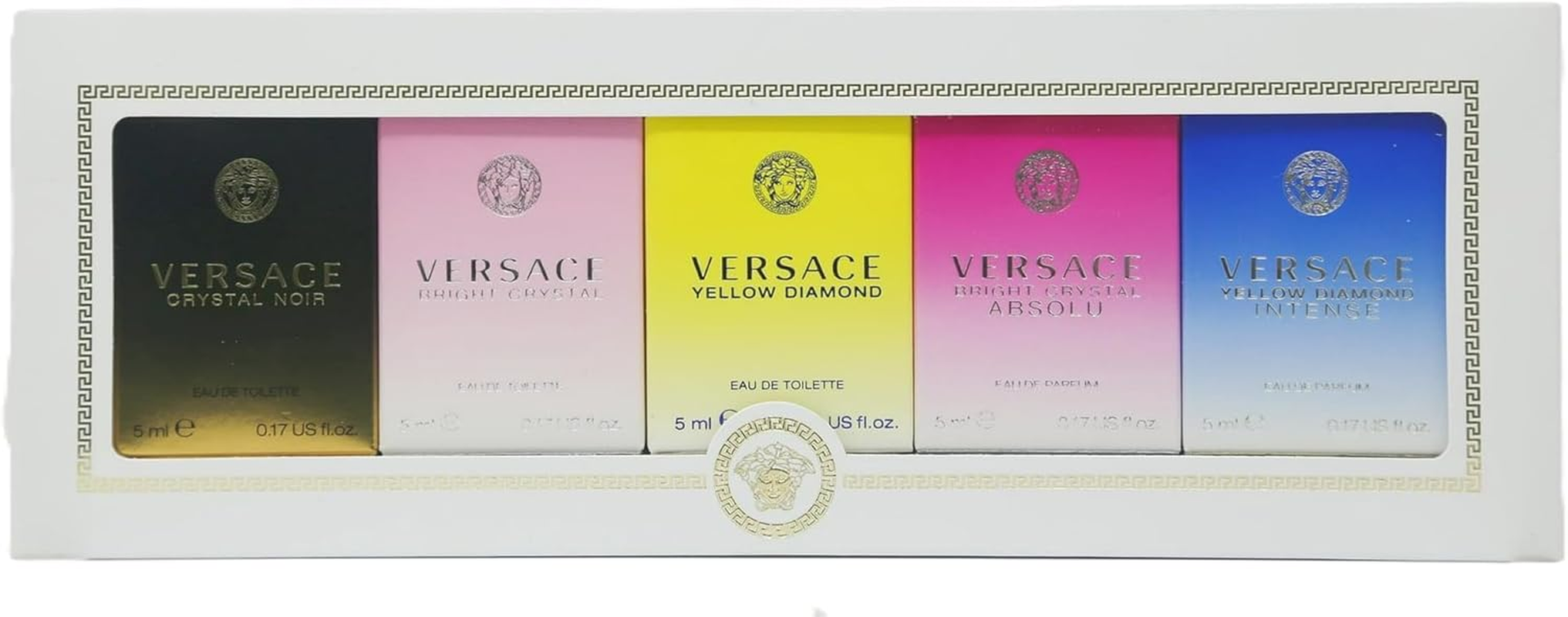 Versace Versace Miniatures Collection for Women 5 Pc Mini Gift Set 0.17Oz Versace Bright Crystal Absolu EDP Splash, 0.17Oz Versace Yellow Diamond Intense EDP Splash, 0.17Oz Versace Crystal Noir EDT Splash, 0.17Oz Versace Bright Crystal EDT Splash, 0.17Oz Versace Yellow Diamond EDT Splash