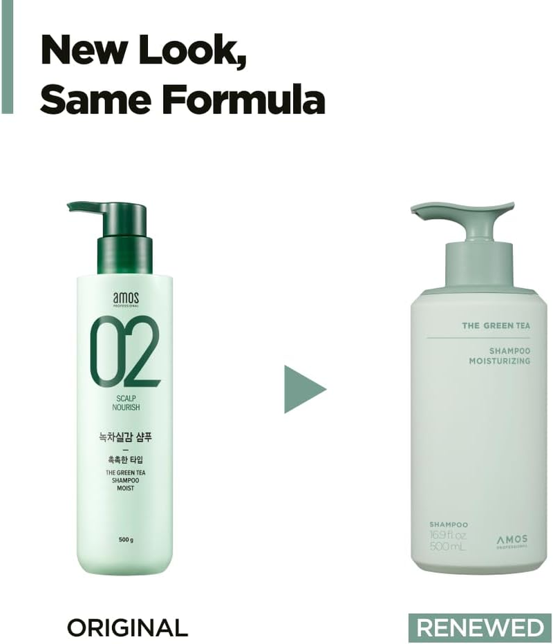AMOS PROFESSIONAL the Green Tea Shampoo Moisturizing for Thinning Hair, Korean Shampoo for Dry Scalp L Flaky & Itchy Scalp, Strengthening Hair, All Hair Types, 16.9 Fl.Oz image number 1