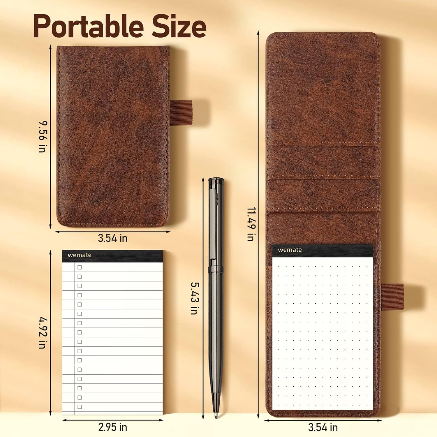 WEMATE 10 Pieces Notepad Holder Set Pocket Notebook - Included Mini Pocket Notepad Holder Set with 8 Memo Book Refills and Metal Pen for Meetings, Daily Records, and Notes 3 X 5 Inch (Brown) image number 6
