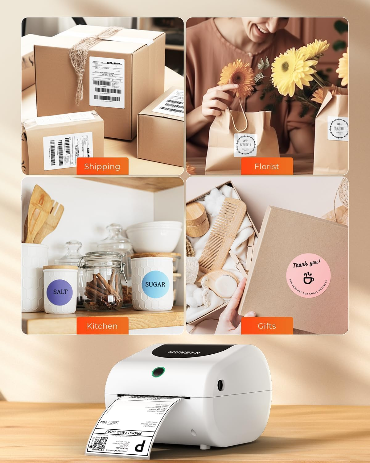 MUNBYN Shipping Label Printer 411B, 4X6 Bluetooth Thermal Label Printer with Internal Label Storage for Shipping Packages or Small Business, Compatible with Iphone, Android, Ipad, Windows, Macos image number 6