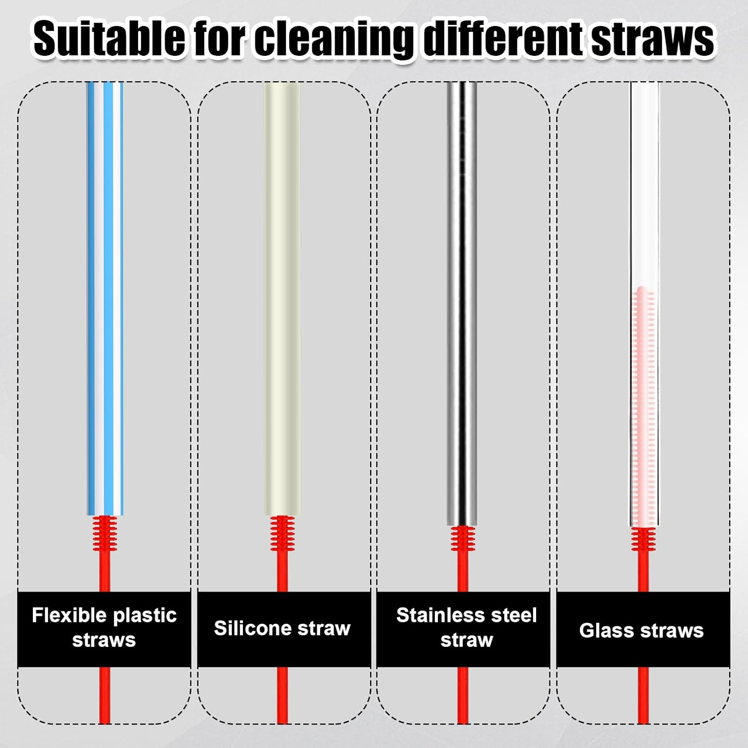 2Pcs Silicone Straw Brushes, Extra Long Straw Cleaning Brush Reusable Travel Drinking Bottle Straw Cleaner Bendable Crevice Brush Pipe Cleaners for Smoothie Straw Washing, Red (6Mm+8Mm) image number 3