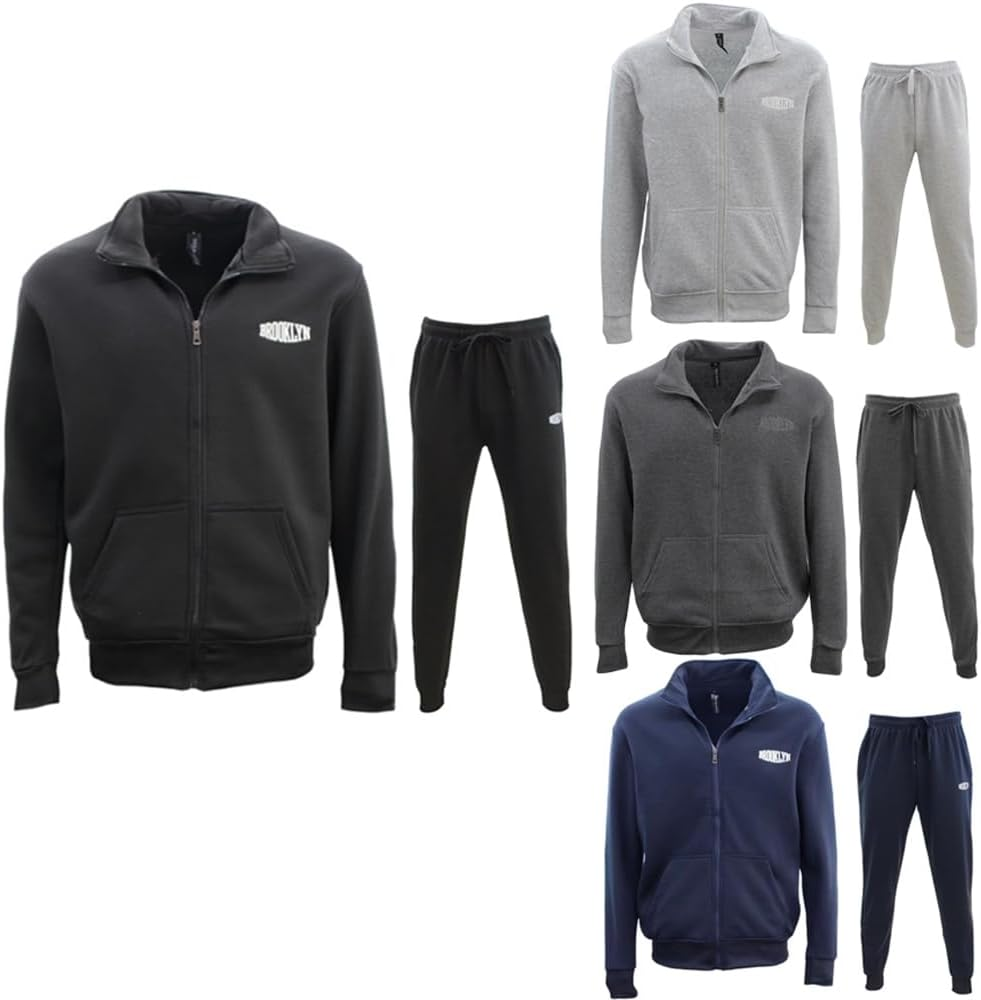 FIL Men'S Fleece Zip up Sweater Track Pants Set Tracksuit Sweatsuit - Brooklyn image number 3