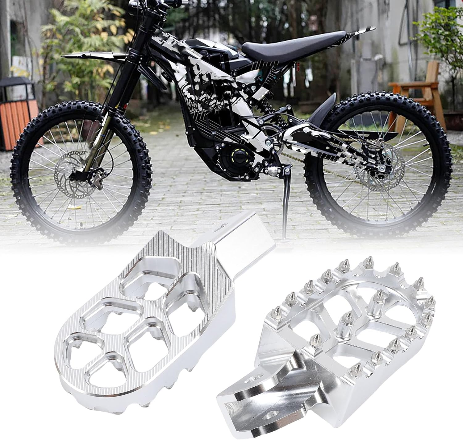 Generic Dirt Bike Foot Peg, 7075 Aluminum Alloy Motorcycle Foot Rest Peg with Hardened Steel Teeth for Surron Light Bee X S E Ride Pro SS CRF150F 2003-2019 CRF230F 2003-2019 X160 X260 (Silver)