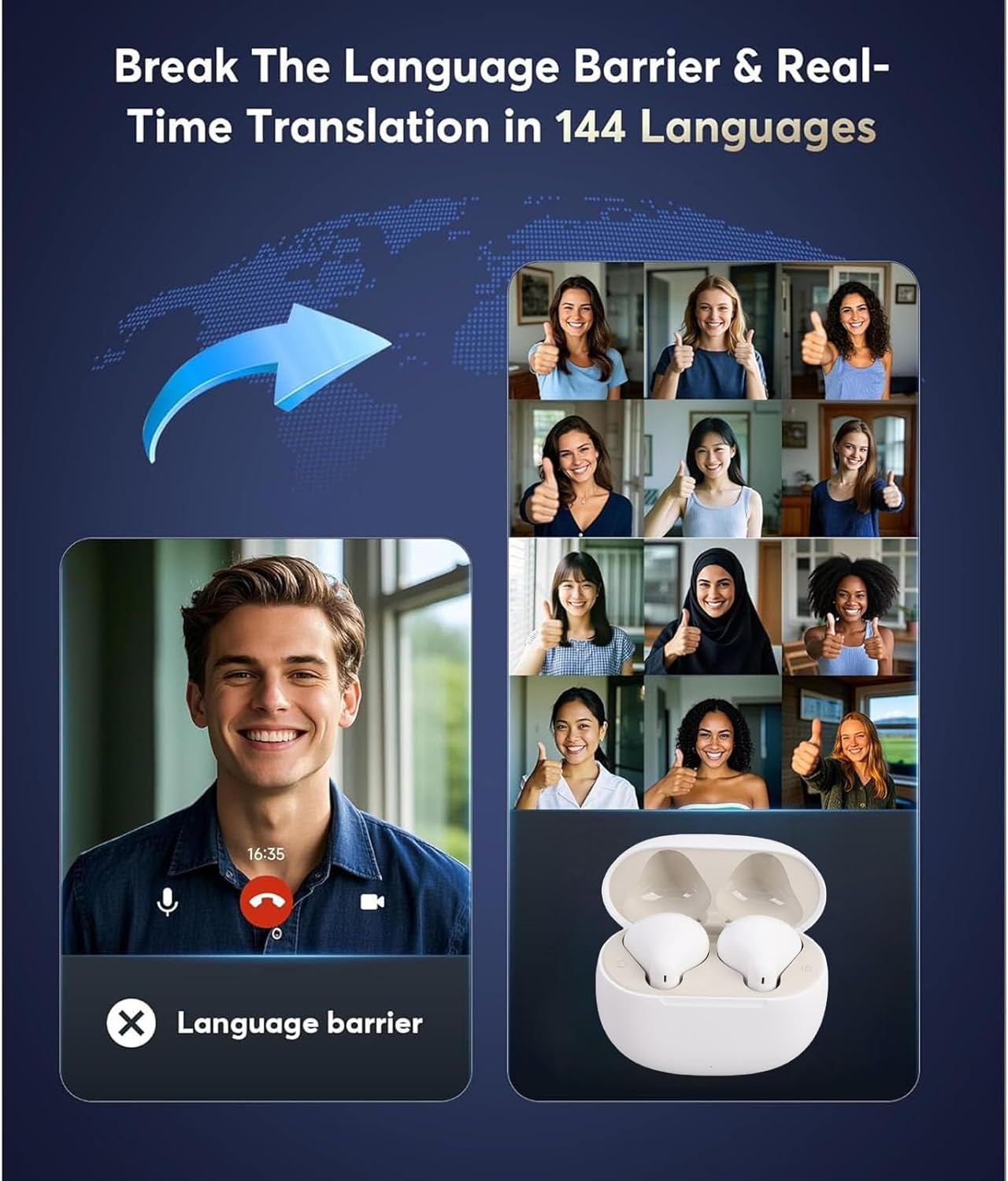 ASHATA AI Translation Earbuds Real Time, Translation Headphones with 7 Modes, Language Translator Earbuds 5.4 with APP, Noise Cancelling, for Travel Business Learning image number 2