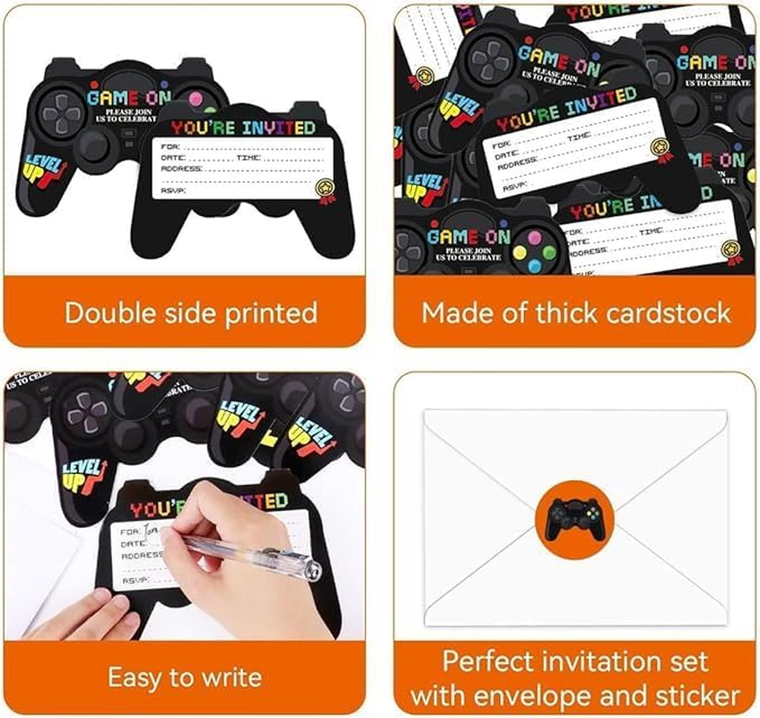 Birthday Party Invitation Card, 30 Pack Video Game Birthday Party Invitations Cards with Envelopes Stickers, Party Celebration Invitations for Kids Children Girls Boys image number 4