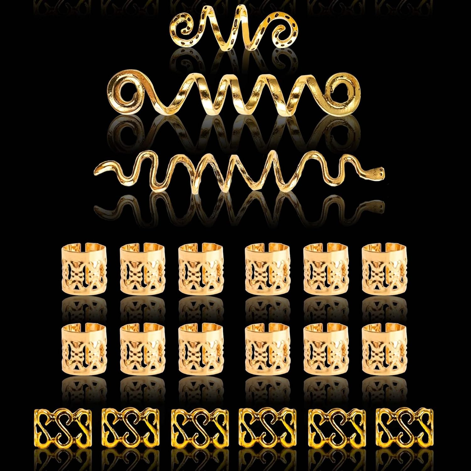 OPUHOHR Pack of 28 Braids Jewellery, Metal Gold Hair Accessories for Braids, Braids Hair Jewellery, Hair Spirals Clips Dreadlocks for Women and Men image number 6