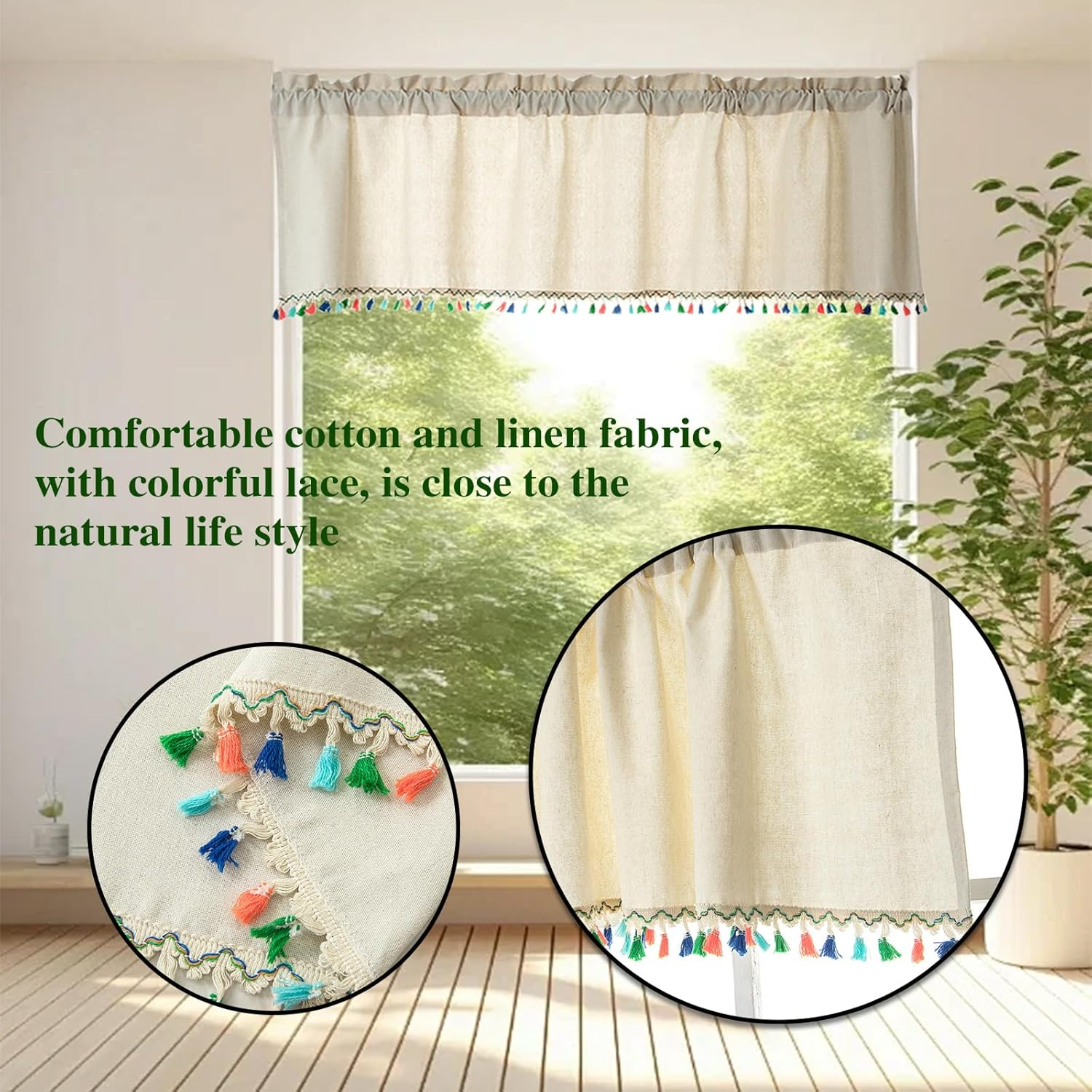 Fkereg Valance Curtains for Kitchen Windows, Small Farmhouse Kitchen Window Curtains over Sink Linen, Short Toppers Modern Cafe Curtains Rod Pocket Treatment for Bathroom Bedroom, 137X45 Cm, C