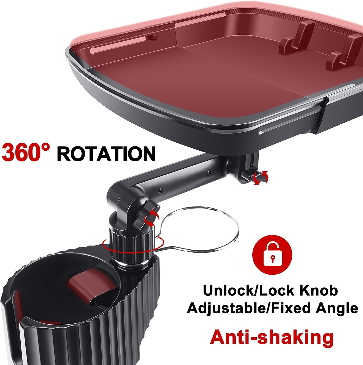 Expandable Car Food Table Tray - 3 in 1 Cup Holder Expander, Fits 12-40 Oz - Road Trip Essentials, Car Travel Accessories
