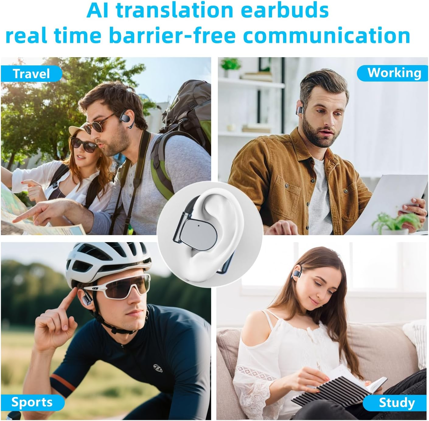 AI Translation Earbuds Real Time 164 Languages Translator Earbud 3 In-1 Bluetooth 5.4 Audifonos Traductores Ingl&eacute;s Espa&ntilde;ol Translating Device for Travel Business Leaning Ios & Android Compatible image number 2