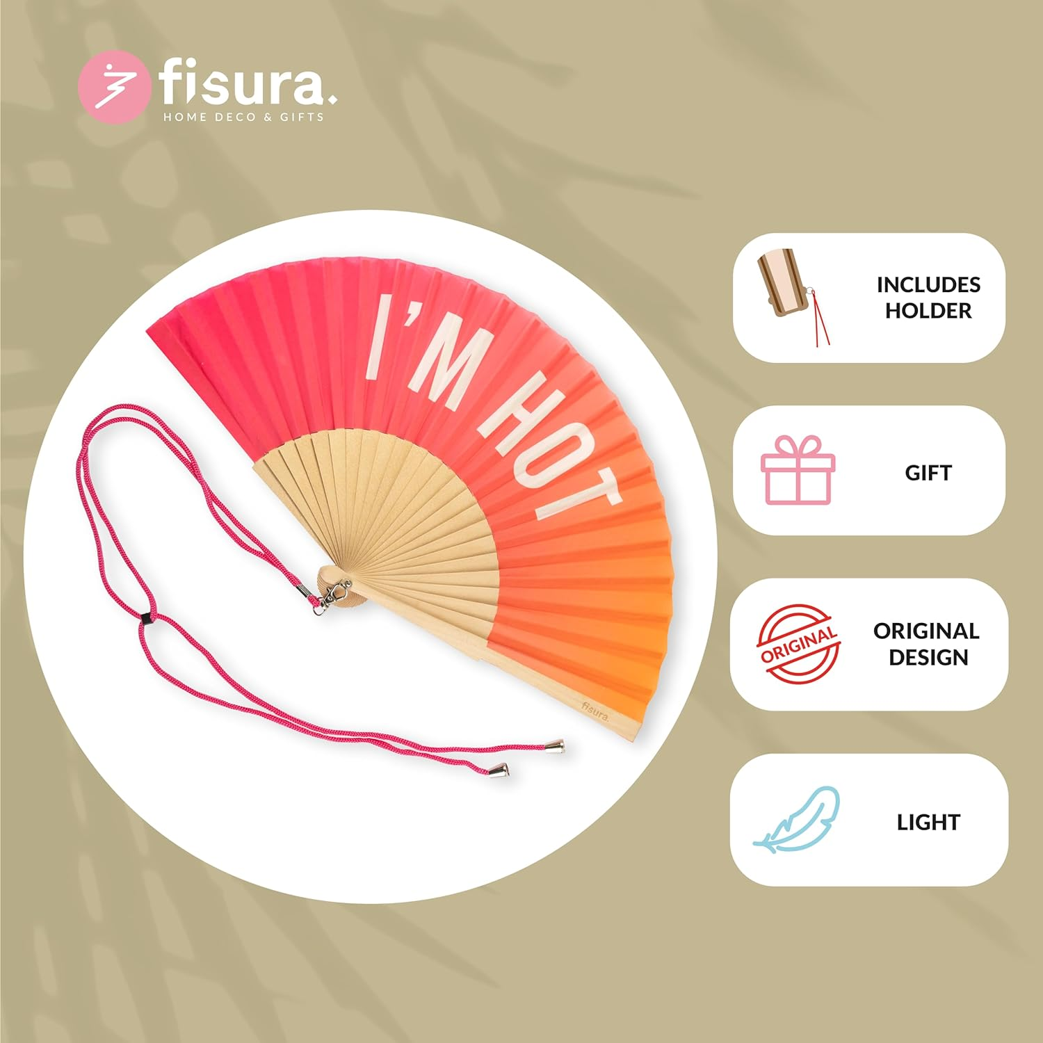 Fisura - Original Handheld Folding Fan with Message"I&rsquo;M Hot". Gradient Wooden Fan. Original Holding Hand Fans. Birthday Gifts Wedding Party Decoration. Fan with Hanger Included - F*Hot, Pink image number 6