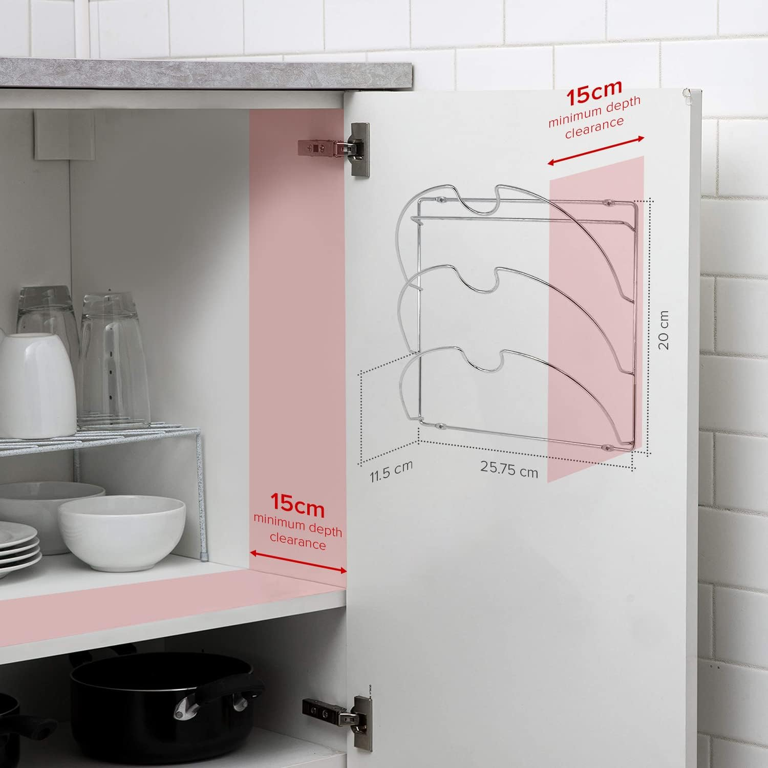 Joeji'S Kitchen Pot Lid Holder - Pan Rack & Organizer for Cupboard, Pot Lid Storage Solution, Kitchen Pantry Organizer - 3-Tier, Chrome image number 3