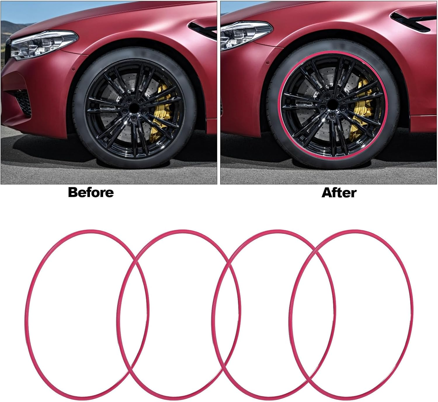 4Pcs Wheel Rim Protector, Wheel Rim Protectors Guard Strip for 18 Inch Hub, Car Wheel Hub Rim Protector Ring, Universal Tire Trim, Easy to Install (Pink) image number 5