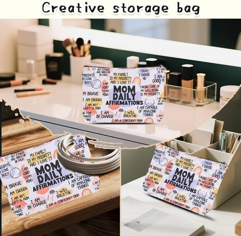 Mom Makeup Bag for Mother Positive Affirmation Makeup Bag Pouch for Mom Mental Health Awareness Bag for Mommy Mum Motivational Inspirational Gifts for Mama Stepmother Self Care Storage Bags Pouch image number 5
