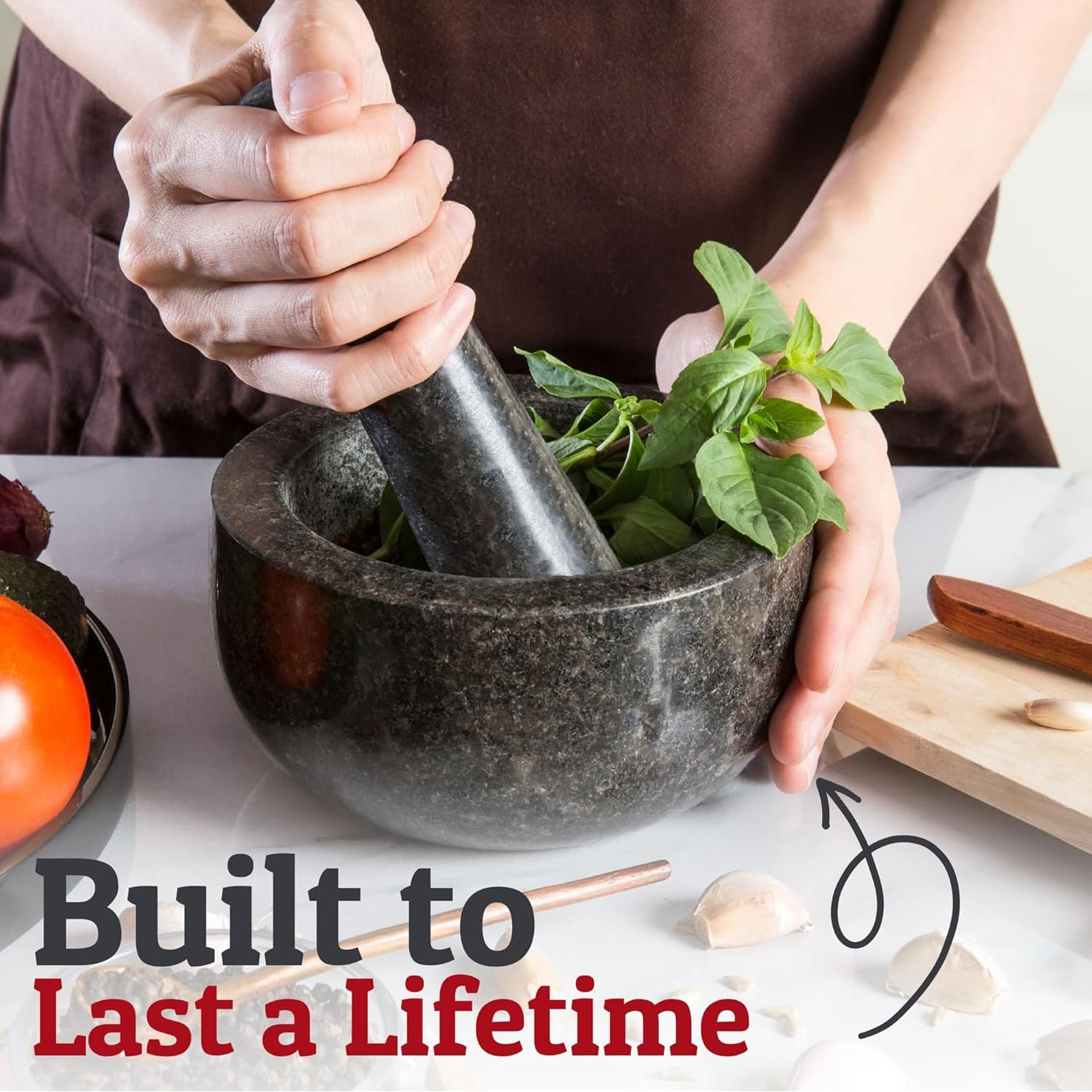 Heavy Duty Large Mortar and Pestle Set,100% Granite, Non Slip Base, Make Fresh Guacamole, Salsa, Pesto, Stone Grinder Bowl, Herb Crusher, Spice Grinder (Black(Polished), 2Cup) image number 6