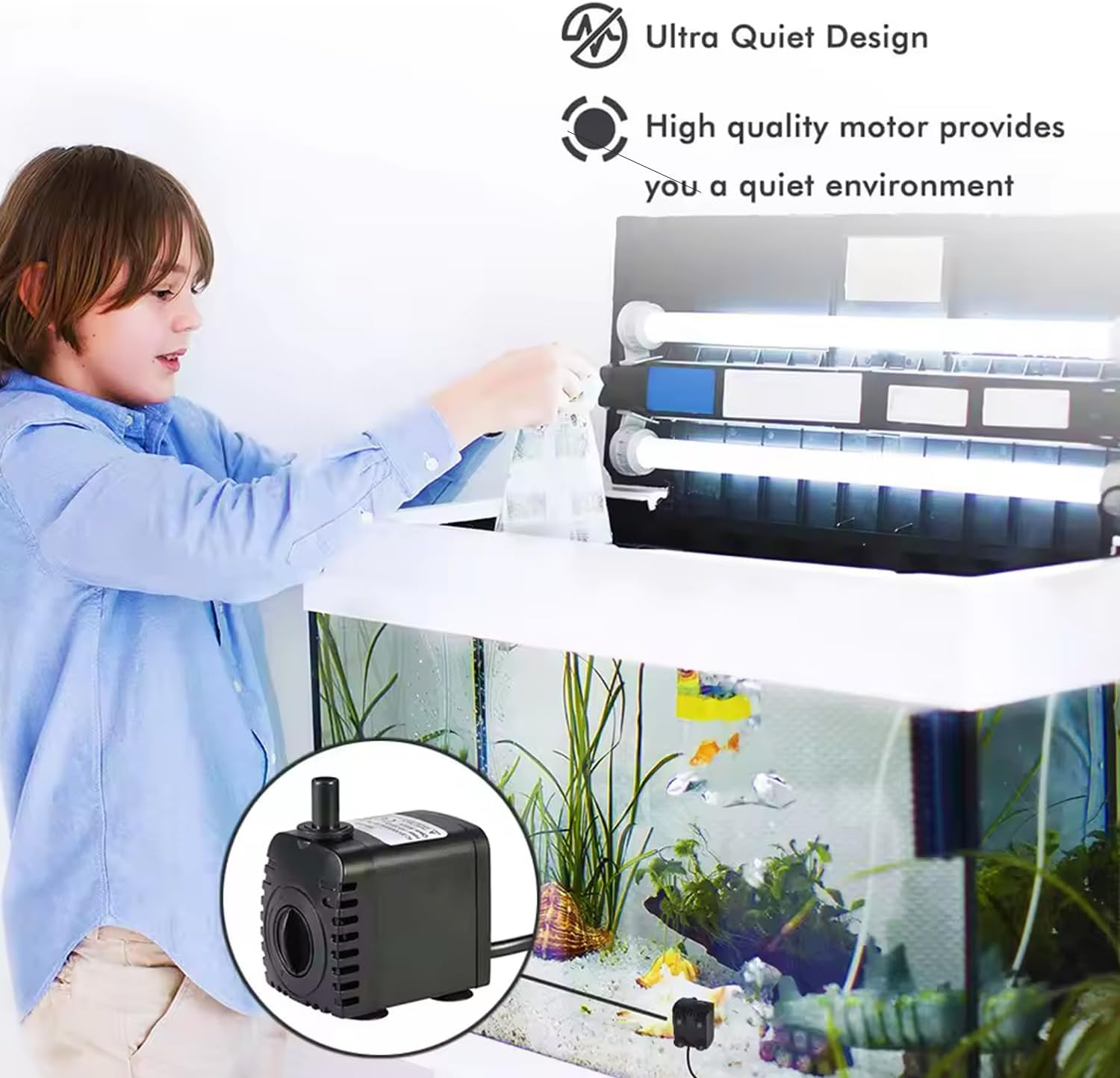 Submersible Pump, 800L/H 16W Aquarium Submersible Water Pump, Pond Pump, Ultra Quiet Adjustable Water Pump for Gardening, Fish Tanks, Gardens, Fountains,Aquarium, Fountain, Statuary, Hydroponics. image number 2