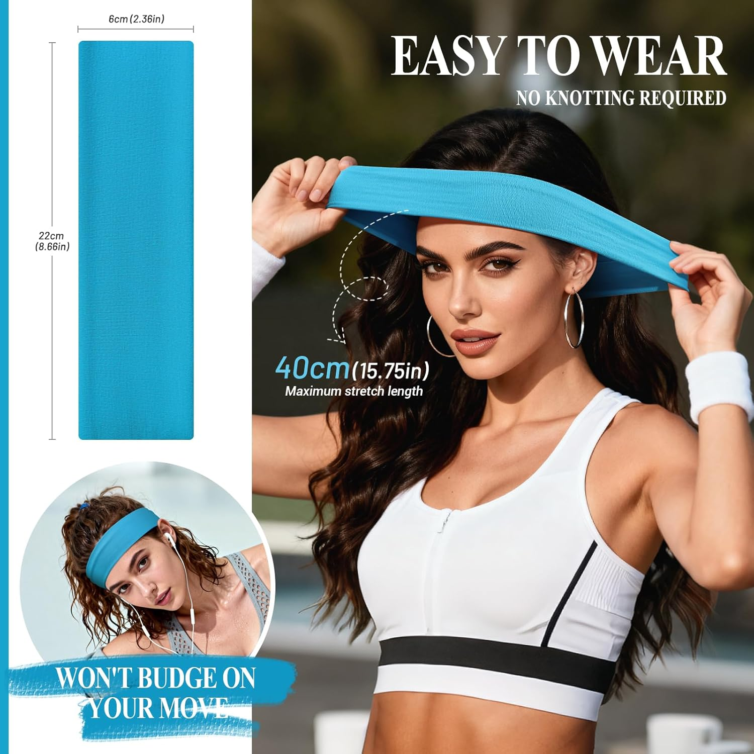 Tumurup Women'S Sports Headband, 7 Pieces Hair Band, Women'S Thin Elastic Hair Bands, Non-Slip Headband, Soft Hair Band, Yoga, Fitness, Running image number 4