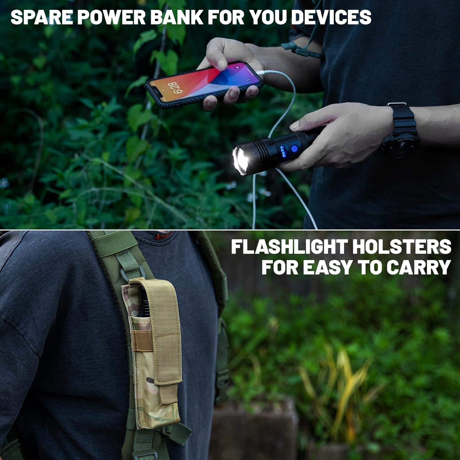 Flashlights High Lumens Rechargeable Flash Light, 2 PACK 900000 Lumens Super Bright Led Flashlight, 7 Modes Brightest Powerful Flashlight, IPX6 Waterproof Handheld Flashlights for Camping Home - Blue image number 2