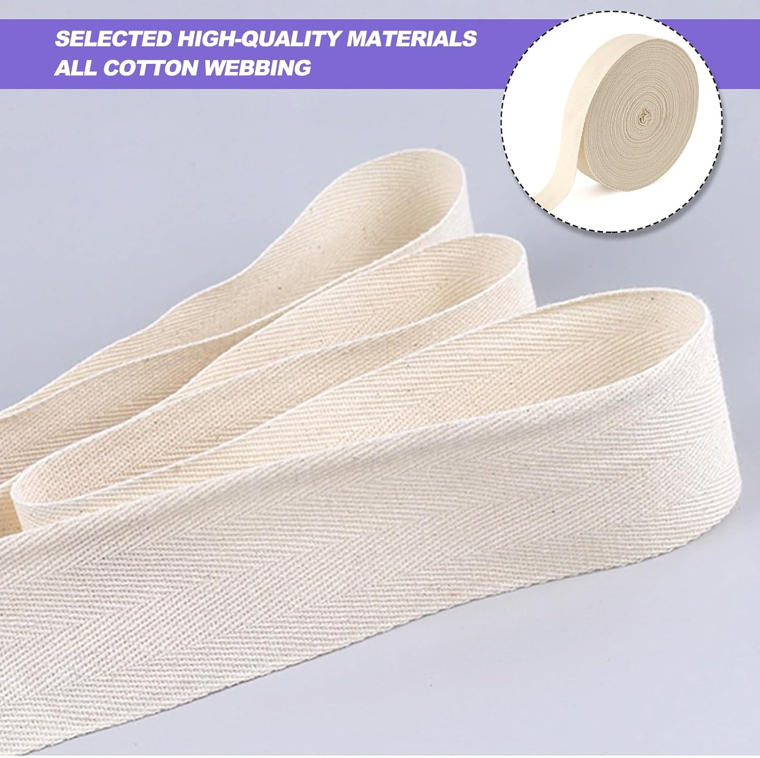 Cotton Twill Tape 20Mm, 50M Bias Binding Bunting Tape for Sewing Herringbone Cotton Webbing Tapes Ribbon for Sewing Craft Beige image number 1