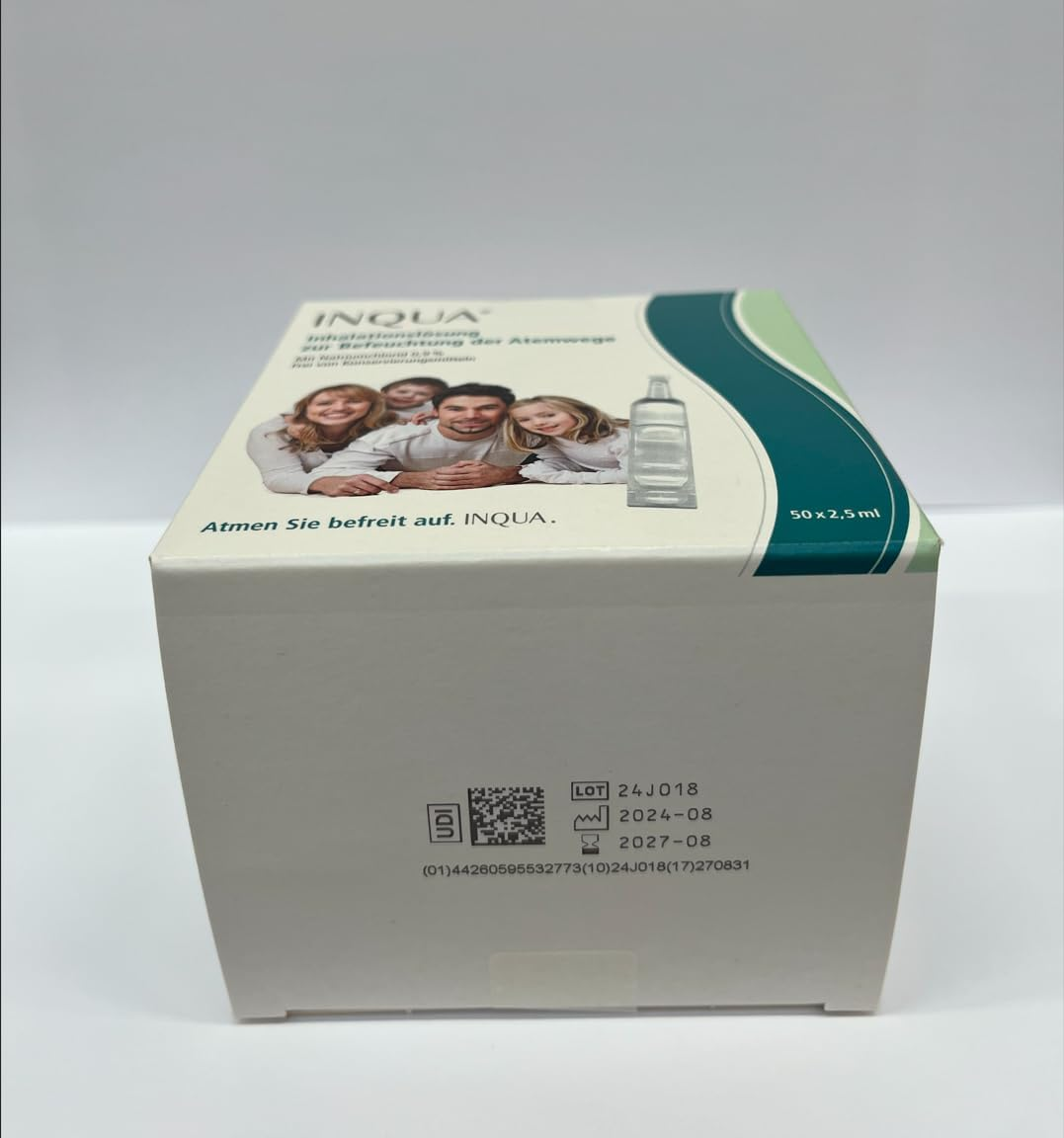 INQUA&reg; Inhalation Solution, 100 Ampoules of 2.5 Ml, Isotonic Saline Solution for Inhaling for Adults, Children and Babies, No Preservatives, Nacl 0.9%