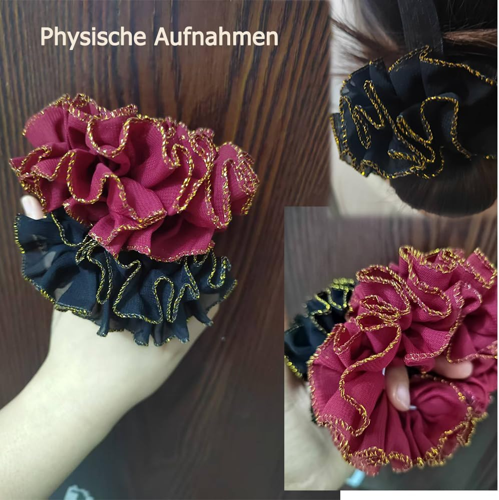 Hair Scrunchie, Satin Silk Hair Bobbles, Ponytail Holder, Elastic Hair Band Made of Chiffon, Large Flower, Women'S Elastic Bands, Golden Silk Edge Shape for Women (Pack of 1)