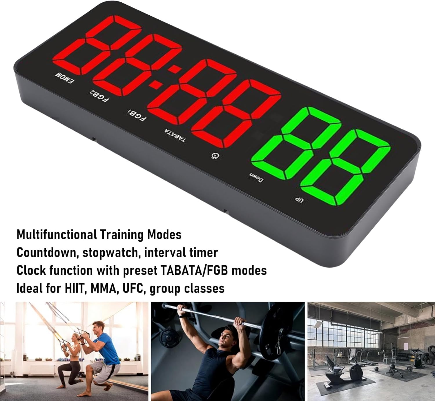 Dpofirs Portable Gym Timer Clock, 12.4 Inch Workout Interval Timer with Remote Control, Countdown Count up Stopwatch Wall Mounted for Training Boxing image number 3