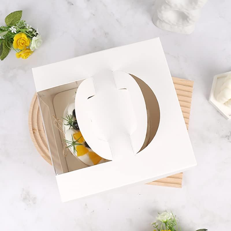 10 Pcs Portable Cake Boxes White Paper Display Window Packing Case Party with Handle, Durable Paper Packing Cases image number 3