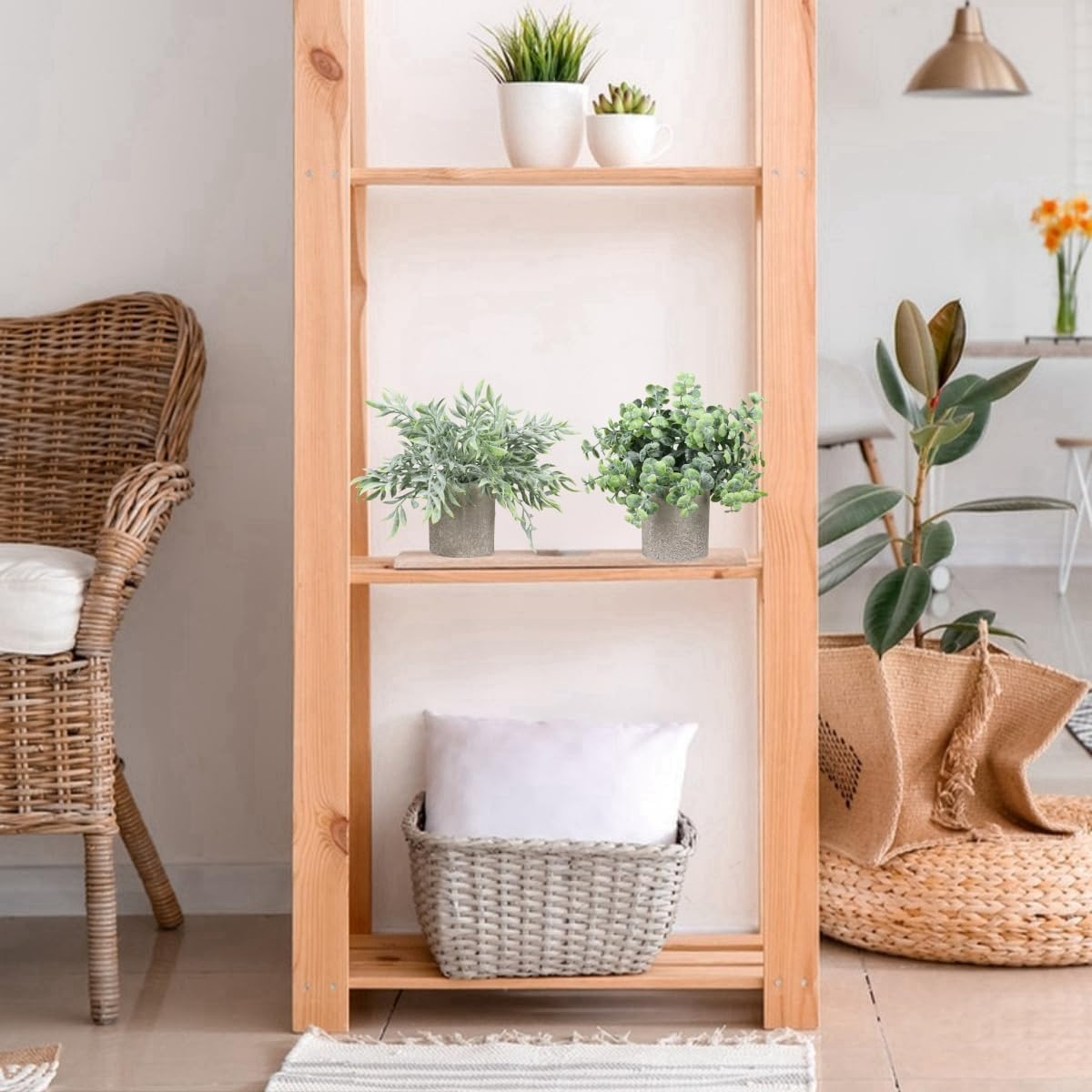 Mini Potted Artificial Plants, Eucalyptus, Nandina, Dalbergia, 21-23 Cm Tall, Indoor Greenery, Tabletop D&eacute;cor Centrepiece - Green-2 image number 4