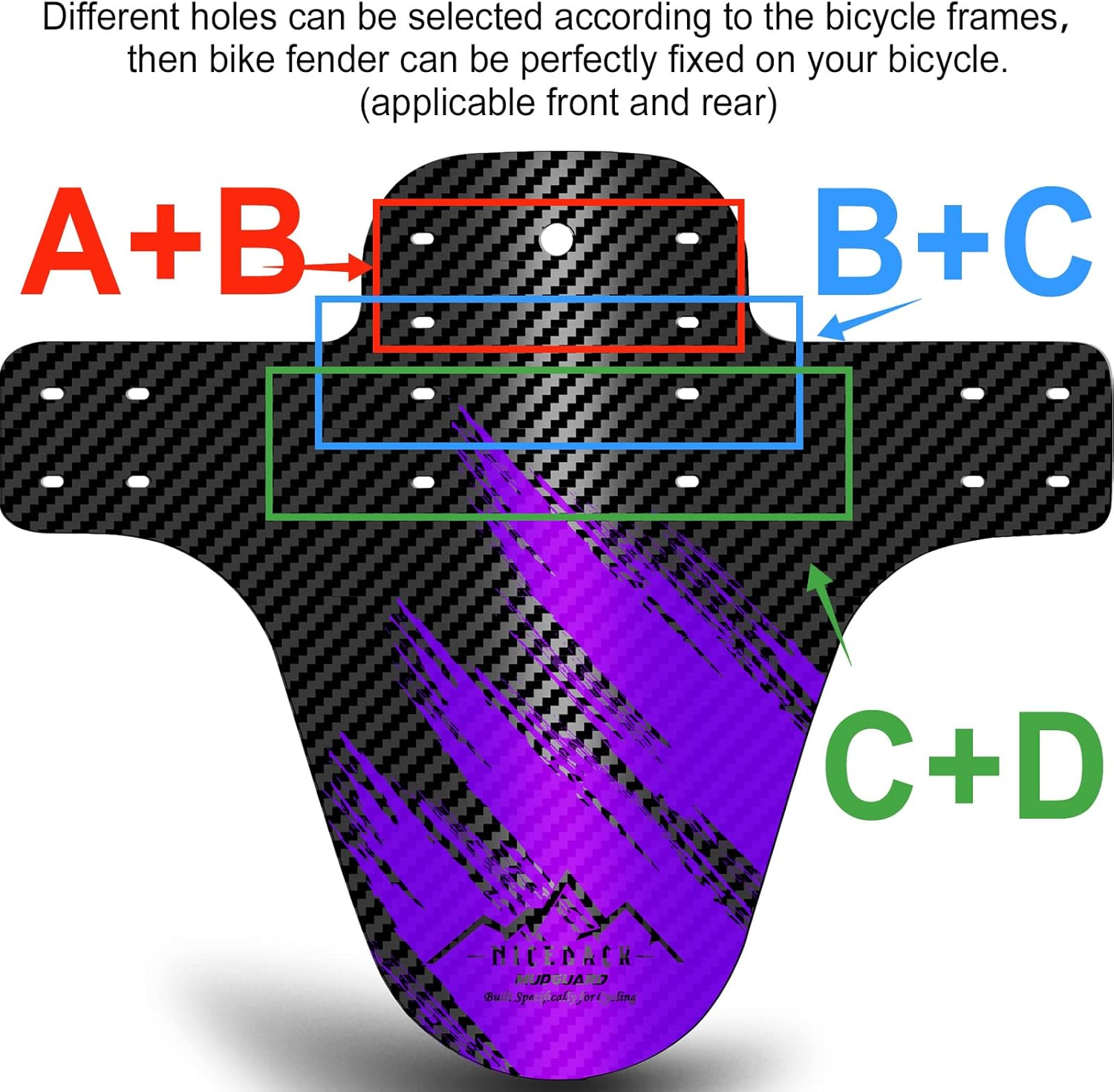 NICEDACK Bike Fender, Adjustable MTB Mud Guard, Front and Rear Compatible Mudguards, Easy to Install, Fits 26", 27.5", 29" Fat Tire Bikes and All Disc Brake Bicycles - Purple image number 5