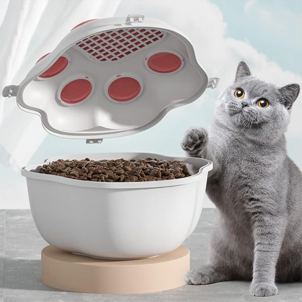 Pet Food Storage Container &ndash; Large Capacity Airtight Paw-Shaped Bin for Dog & Cat Food, Moisture-Proof, Dustproof, Insect-Resistant with Scoop, 31&times;36&times;20.5Cm, Pink