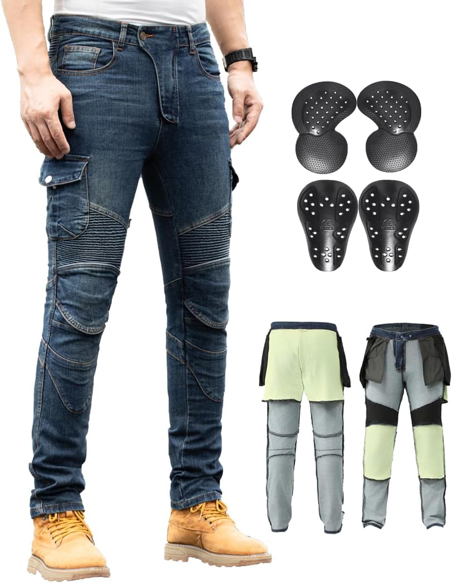 Ctbqitom Motorcycle Pants for Men with Protective Lining for Motocross Motorbike Dirt Bike Jeans CE Armored Riding Pants