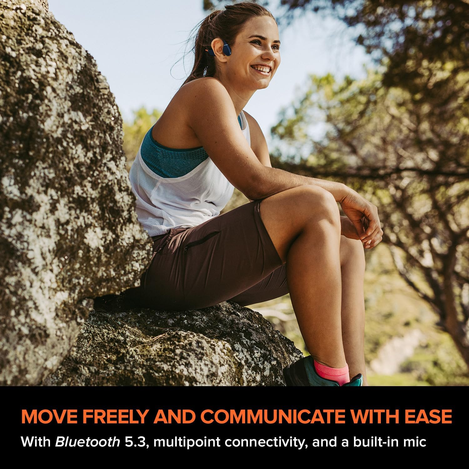 Creative Outlier Free Pro+ Wireless Waterproof Bone Conduction Headphones with Adjustable Transducers, Built-In 8 GB MP3, Multipoint Connectivity, up to 10 Hours of Battery Life, Mic (Blue & Orange)