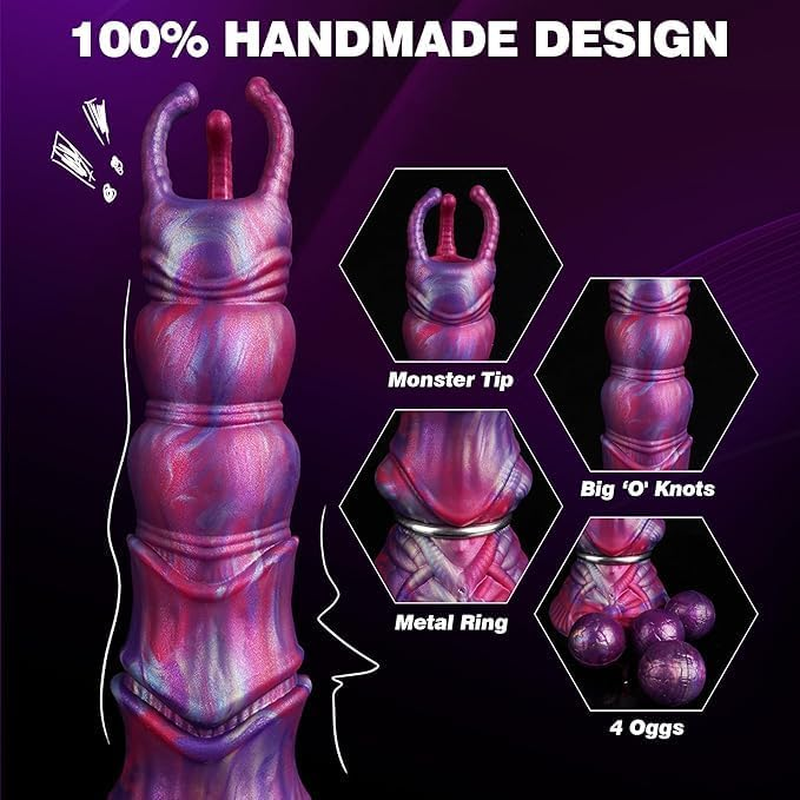 10" Monster Dildo, Fantasy Ovipositor Dildo with 4 Eggs, Big Dog Knot Squirting Ejaculating Dildos, Inflatable Dildos with Inflating Pump, Anal Adult Sex Toys for Women Men image number 2