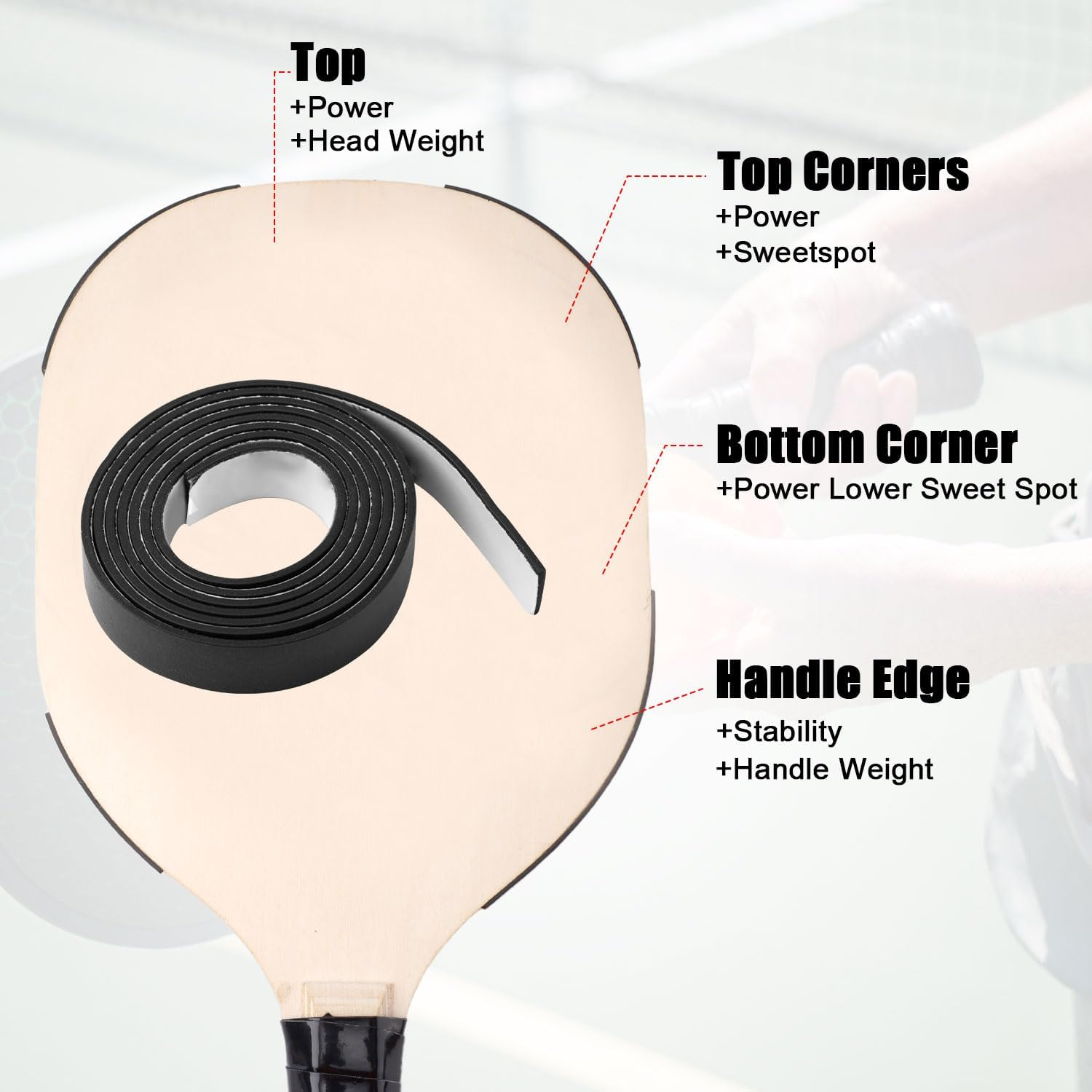 Gosknor Tungsten Tape, 0.39 Inch Width 50G Roll Weight Adhesive Lead Tape for Pickleball Paddles Customizable Alternative Weighted Tape for Pickleball Paddles, Black image number 4